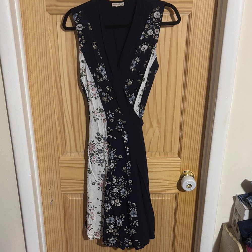 Maison Jules Black and White Asymmetrical Floral Dress